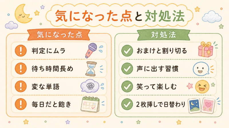 サンリオキャラクターズの気になった点と対処法を対比した図解